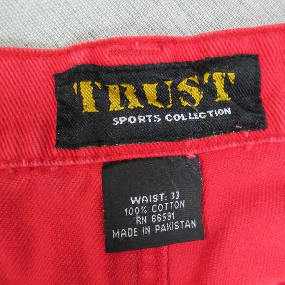 Vintage Trust Jean Shorts Size 33 Red Baggy Punk Skater Y2K 90s Heavyweight - Picture 2 of 13